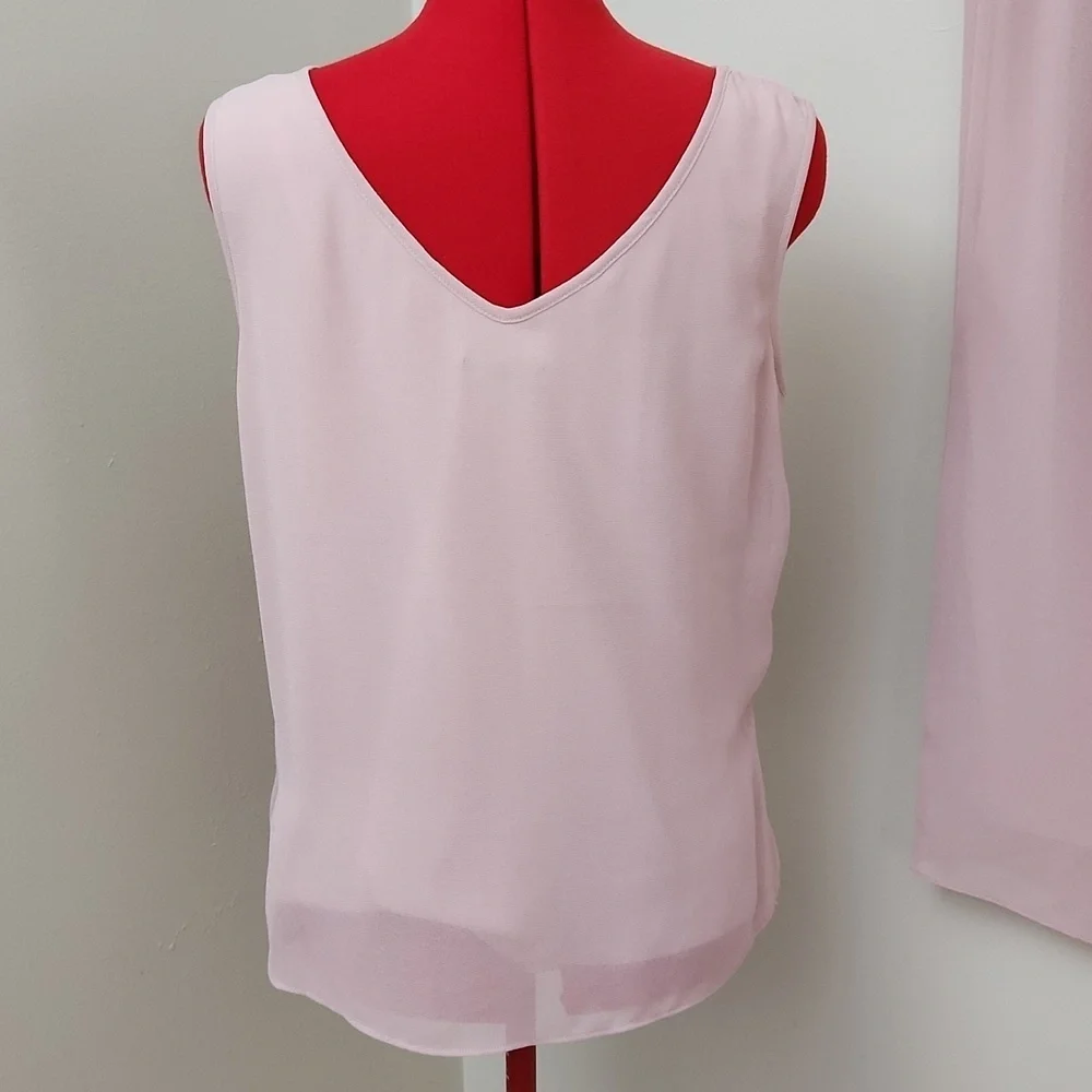 Le Bos 3 Piece Pant Set Women’s Size 10 Pink Chiffon Duster Tank Top Pants Flora